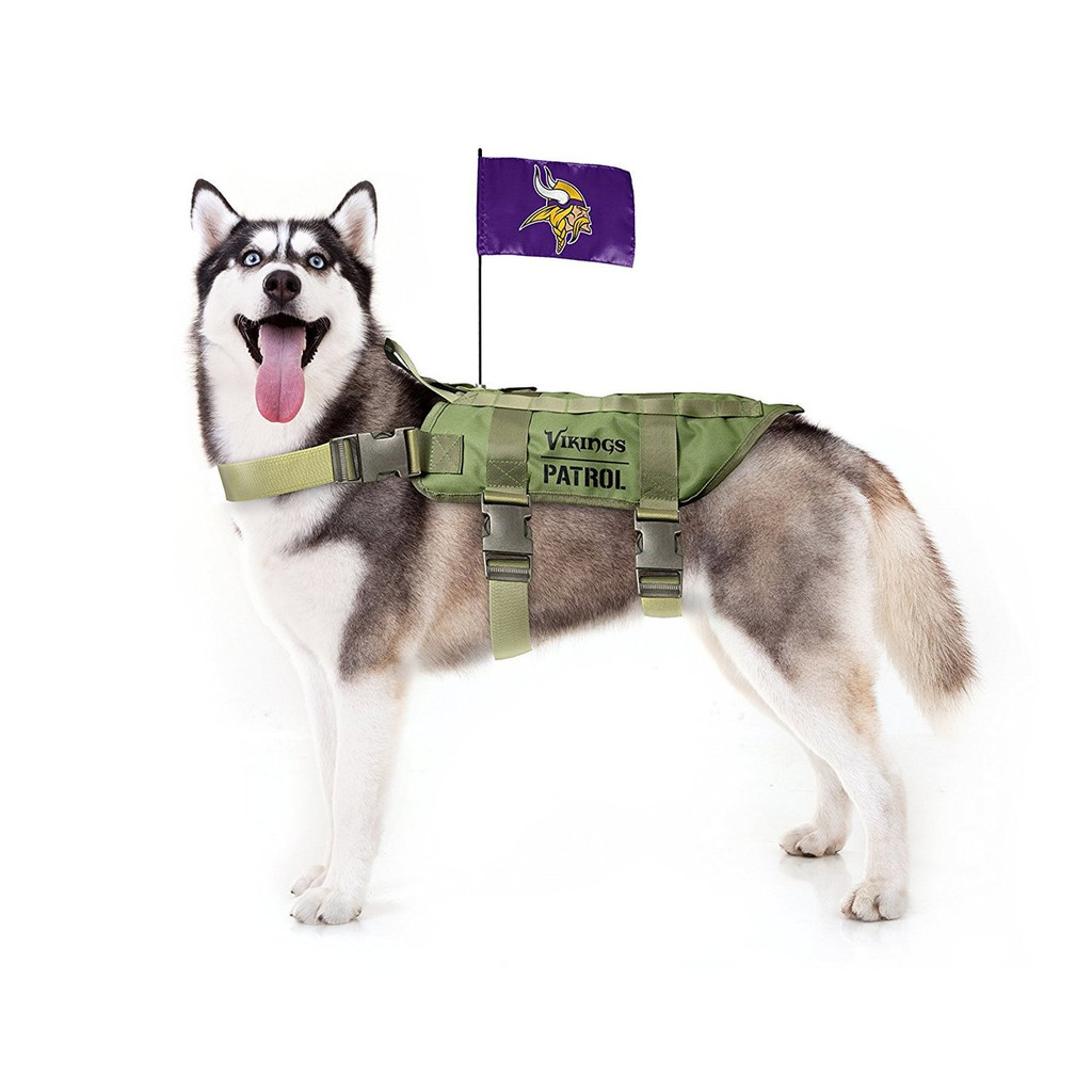 Minnesota Vikings Dog Pet Premium Tactical Vest Harness w/ Flag