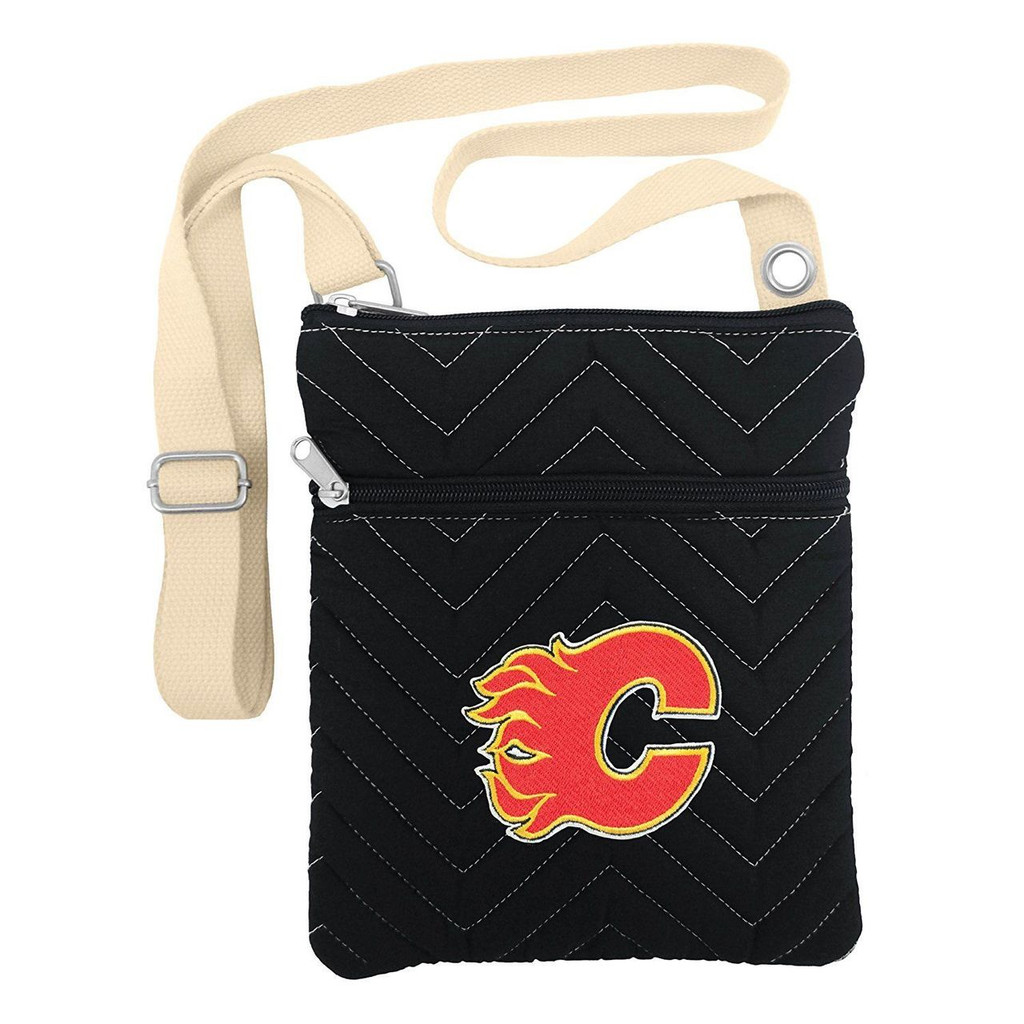 Calgary Flames Chevron Stitch Cross Body Purse Bag