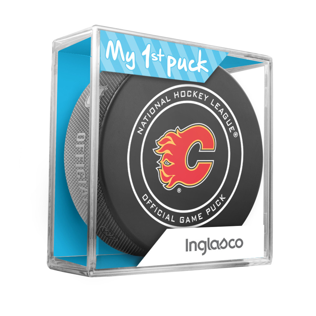 Calgary Flames My First Official Puck In Case Baby Boy Blue