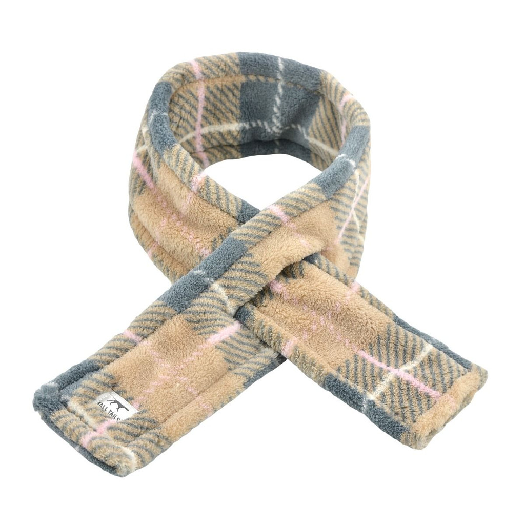 Tan Plaid Dog Cat Fleece Scarf Soft Easy Pull Through