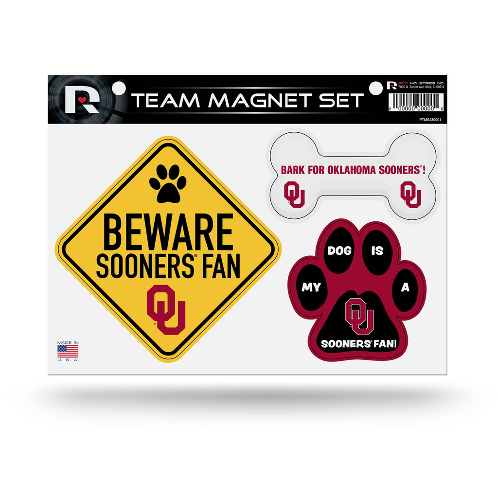 Oklahoma Sooners Pet Dog Magnet Set Beware Fan