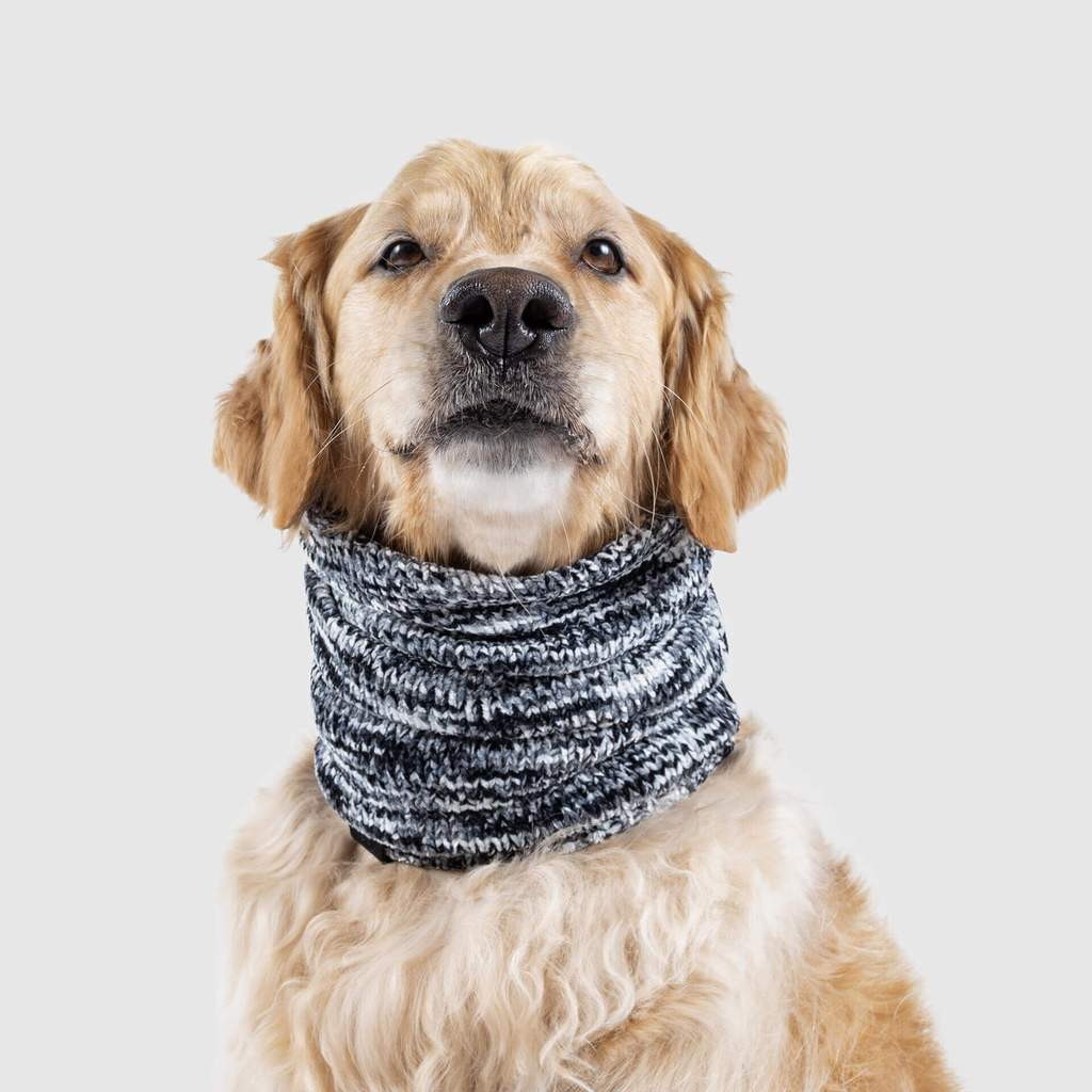 Premium Dog Cat Snood Soft Chenille Knit Scarf Black/Grey