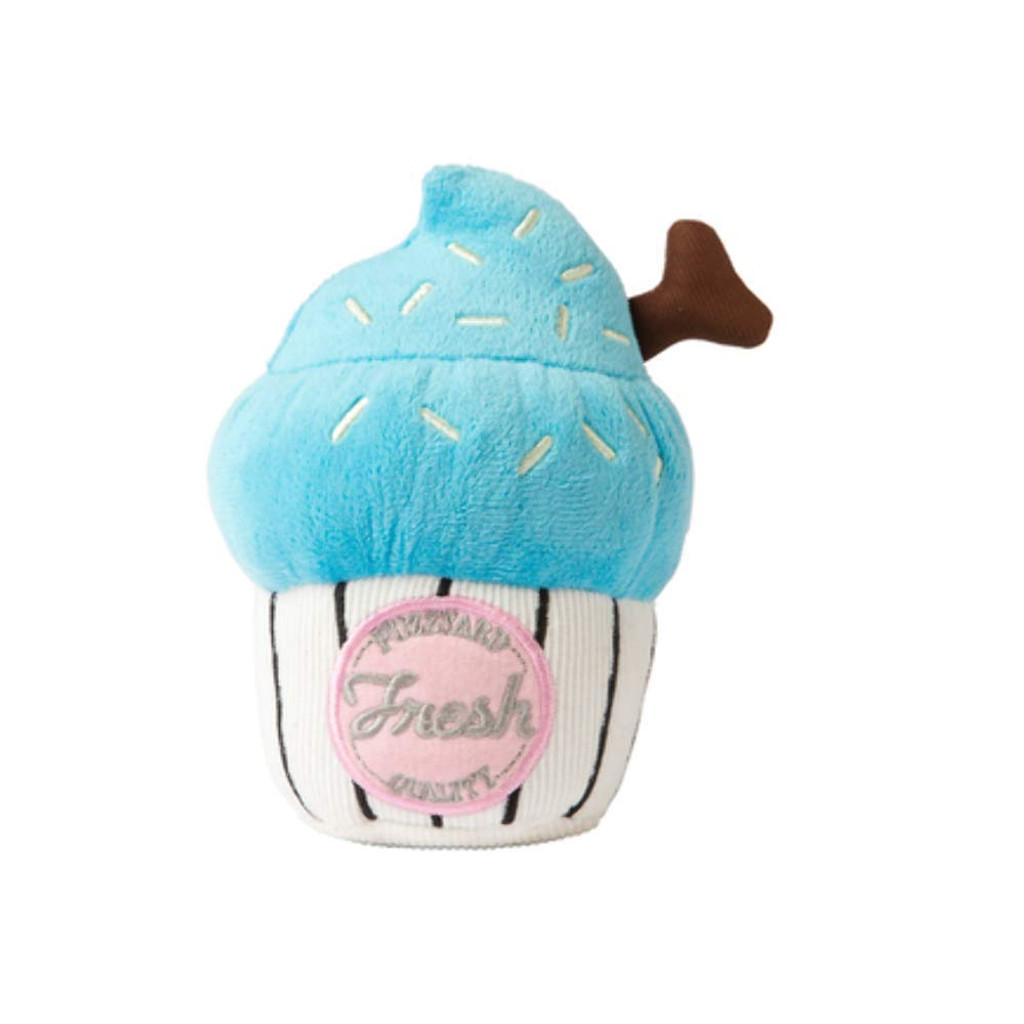 Blue Cupcake Dog Toy Small Premium Plush w/ Squeaker Non Toxic
