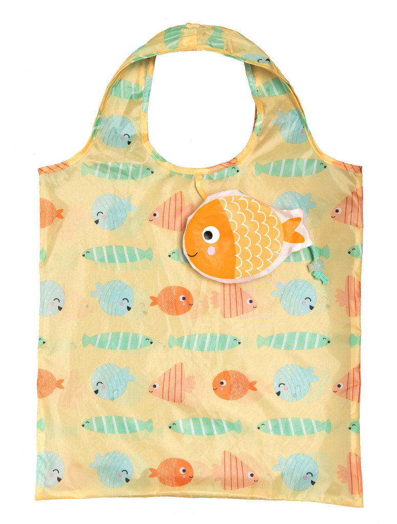 Whimsical Fish Design Reusable Shopping Tote Bag Eco Friendly 3 Pack 