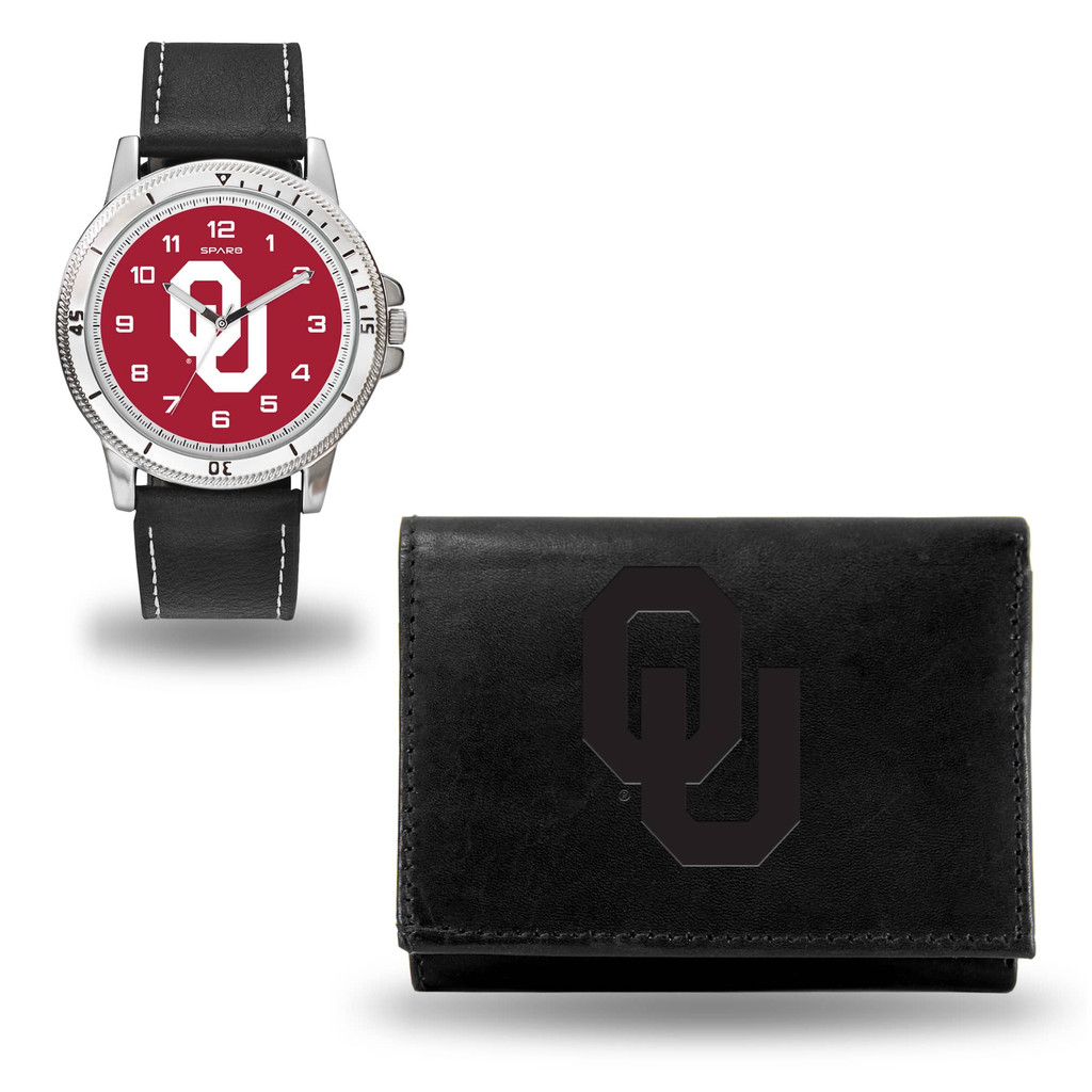 Oklahoma Sooners Men's Black Watch & Wallet Set