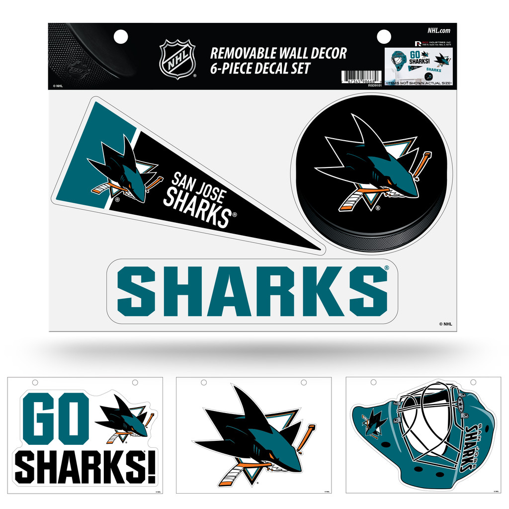 San Jose Sharks Removable Wall Decor 6pc Set Premium Decals