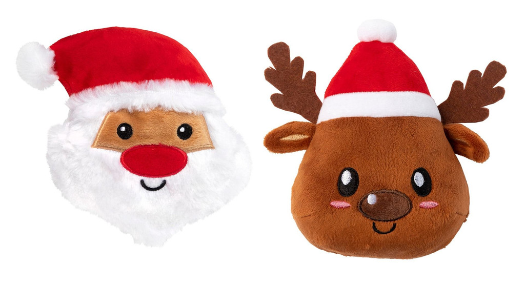 Santa & Reindeer Dog Toy Christmas Plush Set Non Toxic Washable