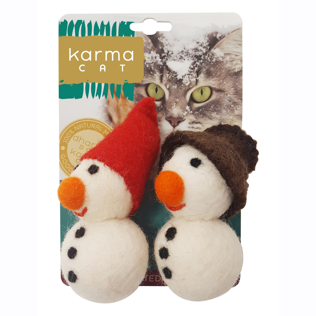 Winter Snowman Cat Toy 2pk Christmas Wool Non-Toxic