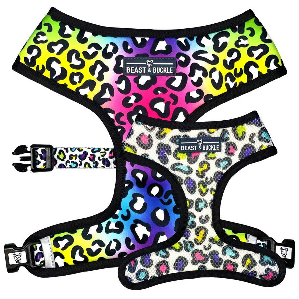 Rainbow Leopard Reversible Dog Harness Premium Vest  