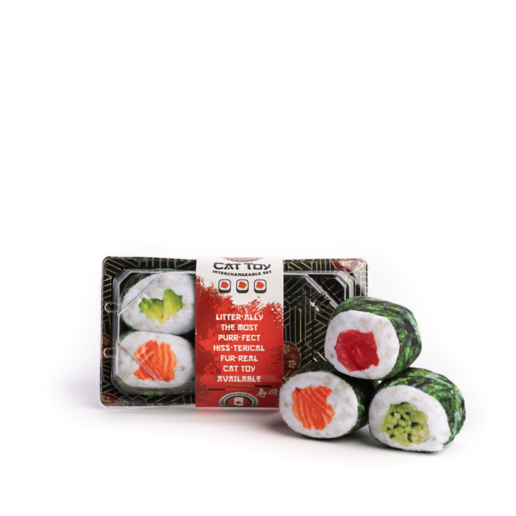 Sushi Roll Cat Toy 6pc In Tray Plush w/ North American Catnip