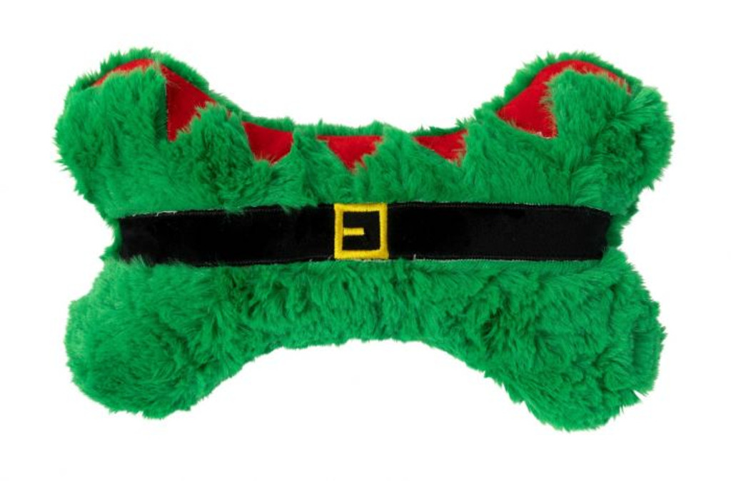 Santa's Elf Furry Bone Dog Toy Christmas Plush Non Toxic Washable 12"