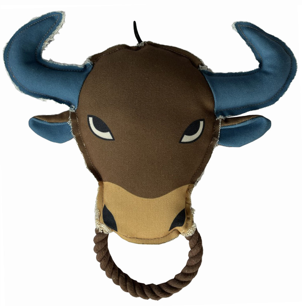 Angry Texas Bull Dog Toy Premium Canvas Tug Rope w/ Squeaker