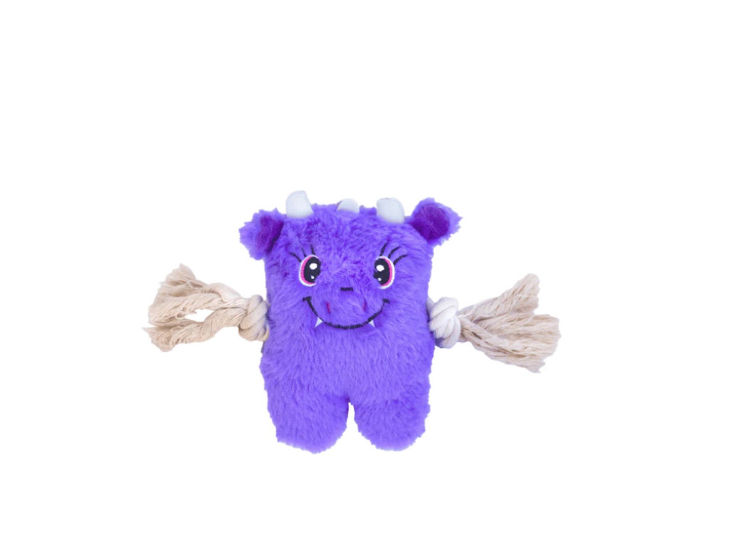Purple Dragon Greybar Dog Toy Premium Plush w/ Pull Through Rope