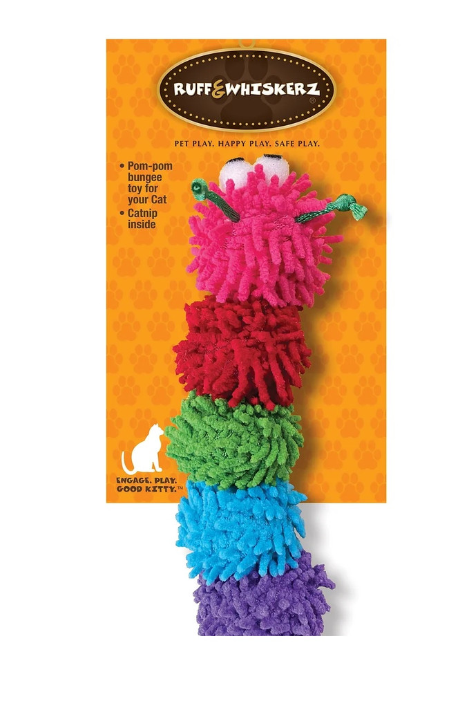 Pom Pom Caterpillar Cat Toy Nubby Plush w/ Catnip & Rope 