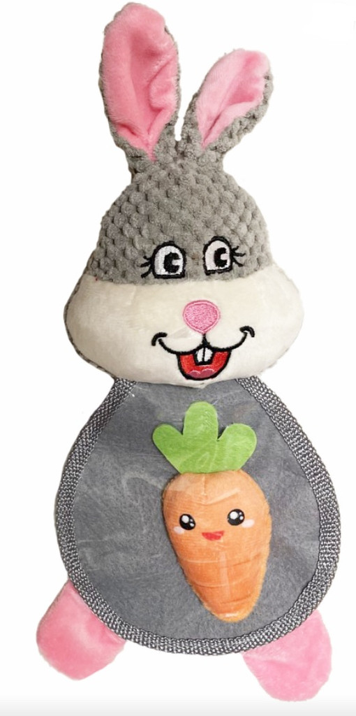 Bunny & Carrot Dog Toy Plush Fill My Tummy 2-in-1 w/ Squeakers