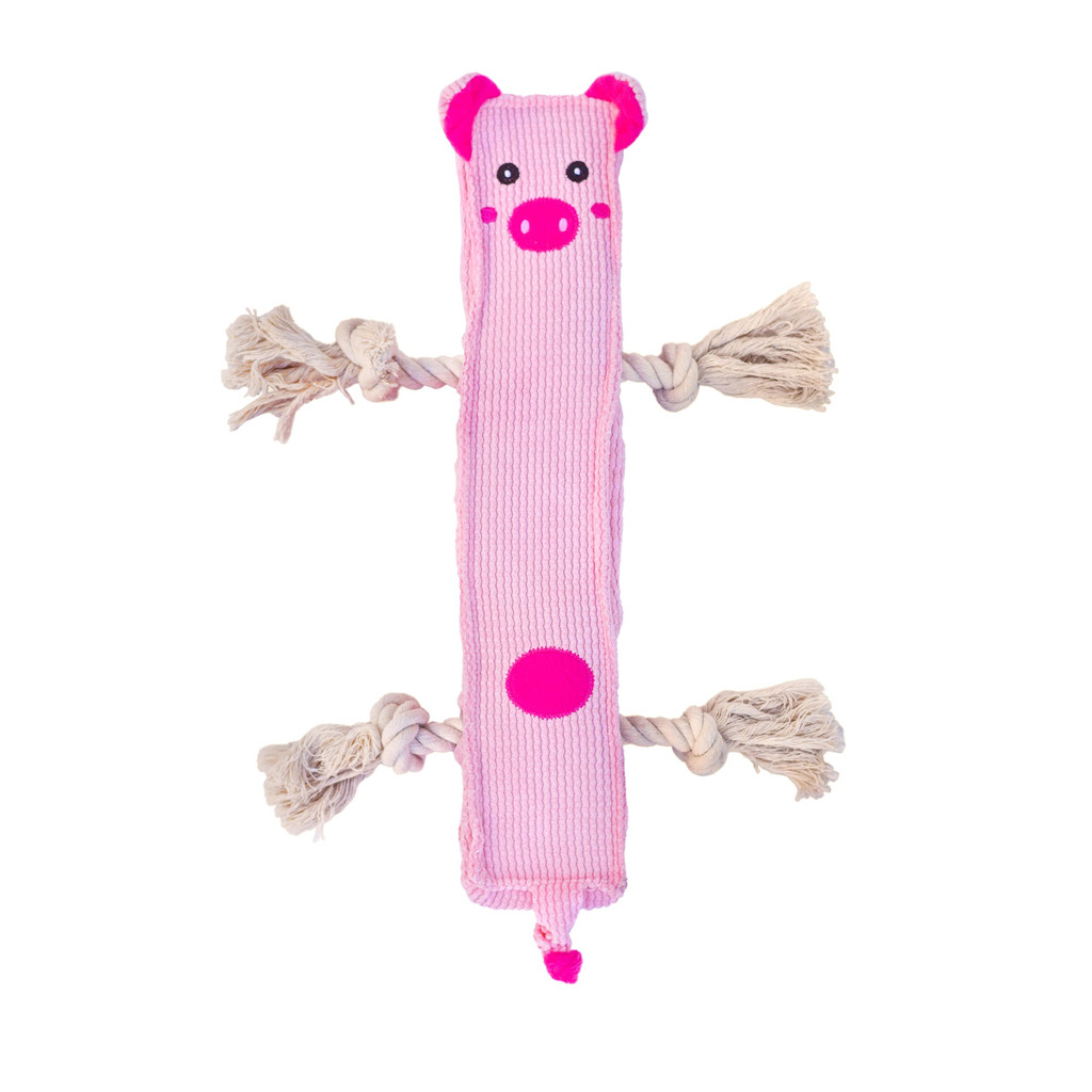 Pig Stick Premium Dog Toy 15" w/ Pull Through Rope & Squeaker