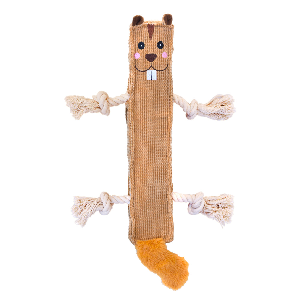 Beaver Stick Premium Dog Toy 15" w/ Pull Through Rope & Squeaker