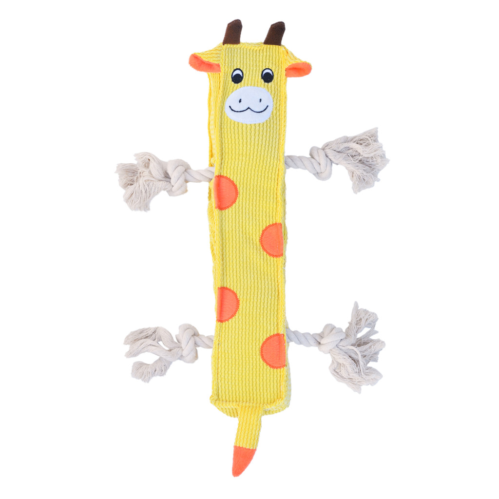 Giraffe Stick Premium Dog Toy 15" w/ Pull Through Rope & Squeaker