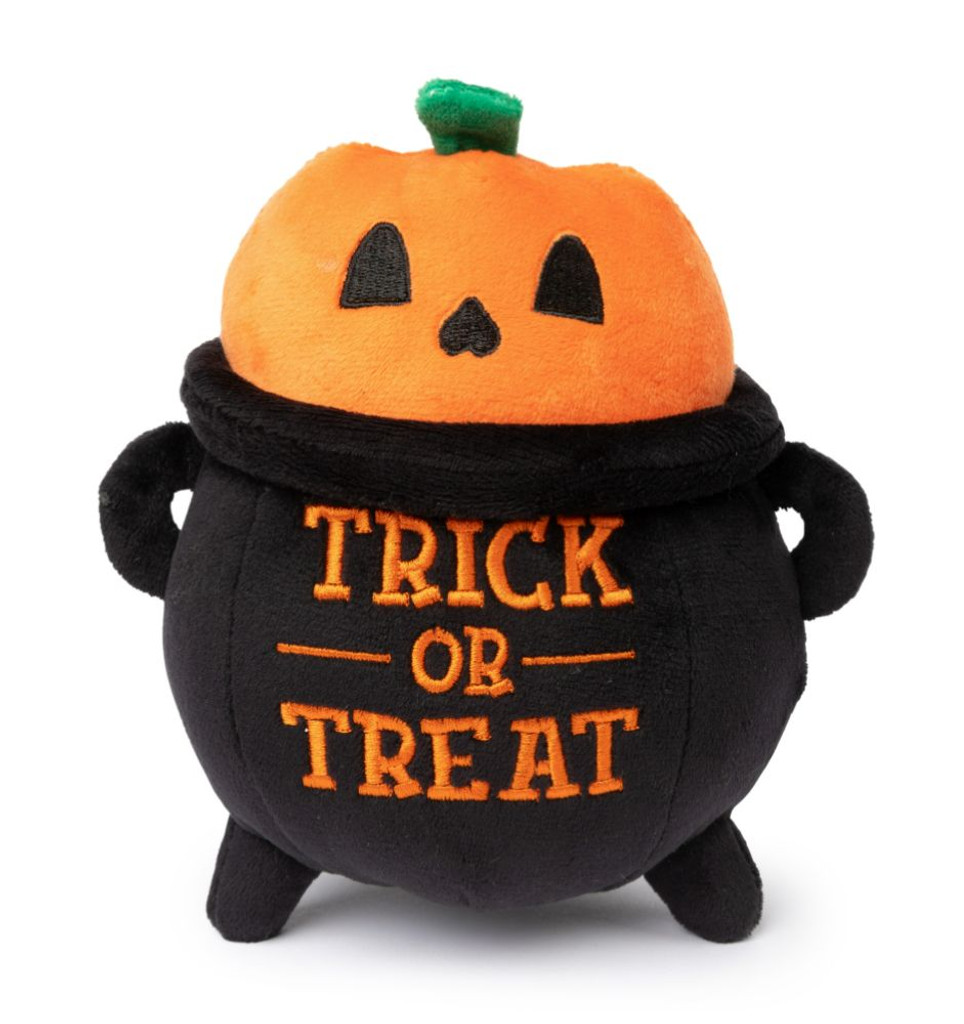 Trick Or Treat Cauldron Dog Toy Halloween Pumpkin Plush Washable 