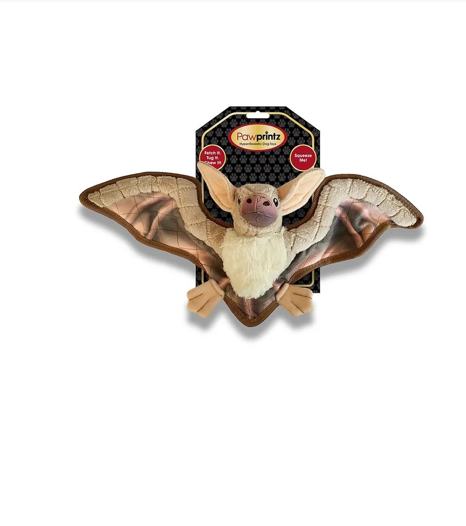 Pawprintz Bat Dog Toy Premium Plush Realistic Animal w/ Squeaker