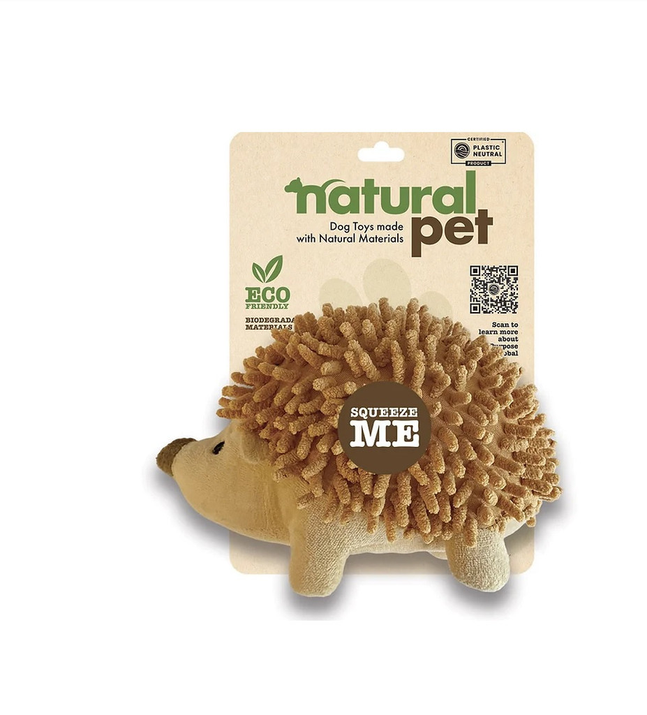 Natural Pet Hedgehog Dog Toy Premium Soft Nubby Plush w/ Squeaker