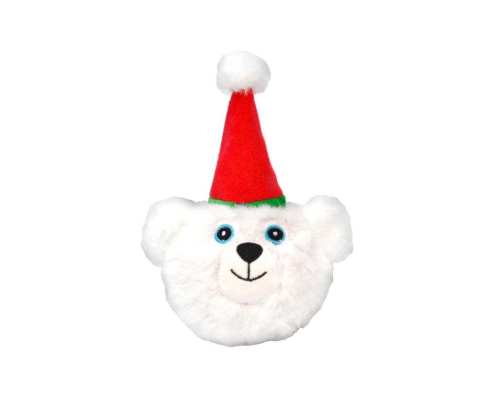 Pricklet Polar Bear Dog Toy Plush Christmas Santa Rubber Spiky Ball