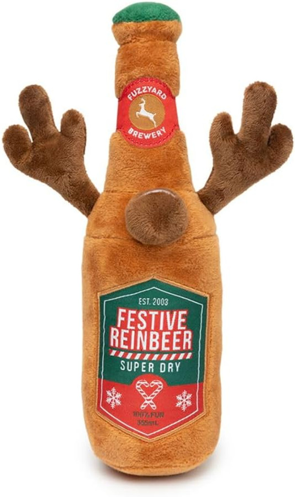 Festive Reinbeer Beer Dog Toy Christmas Plush Reindeer Antlers Washable 