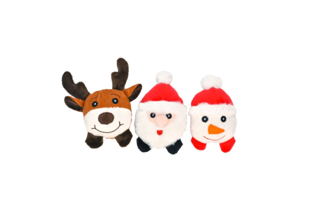 Christmas Friends Trio Dog Toy Plush Set Santa Reindeer Snowman