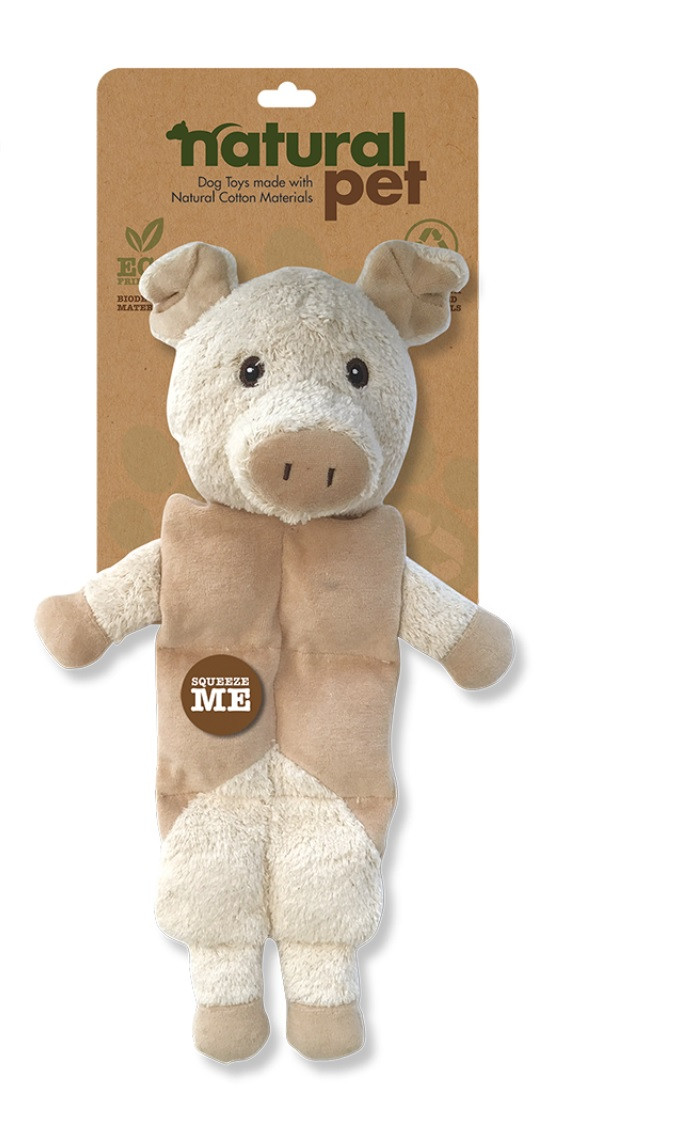Natural Pet Pig Dog Toy Premium Soft Plush Flat Body w/ Squeakers