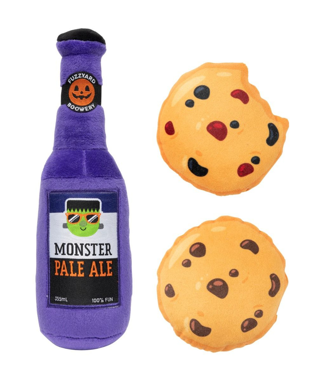 Monster Pale Ale Dog Toy Set Premium Plush Halloween Beer & Cookies