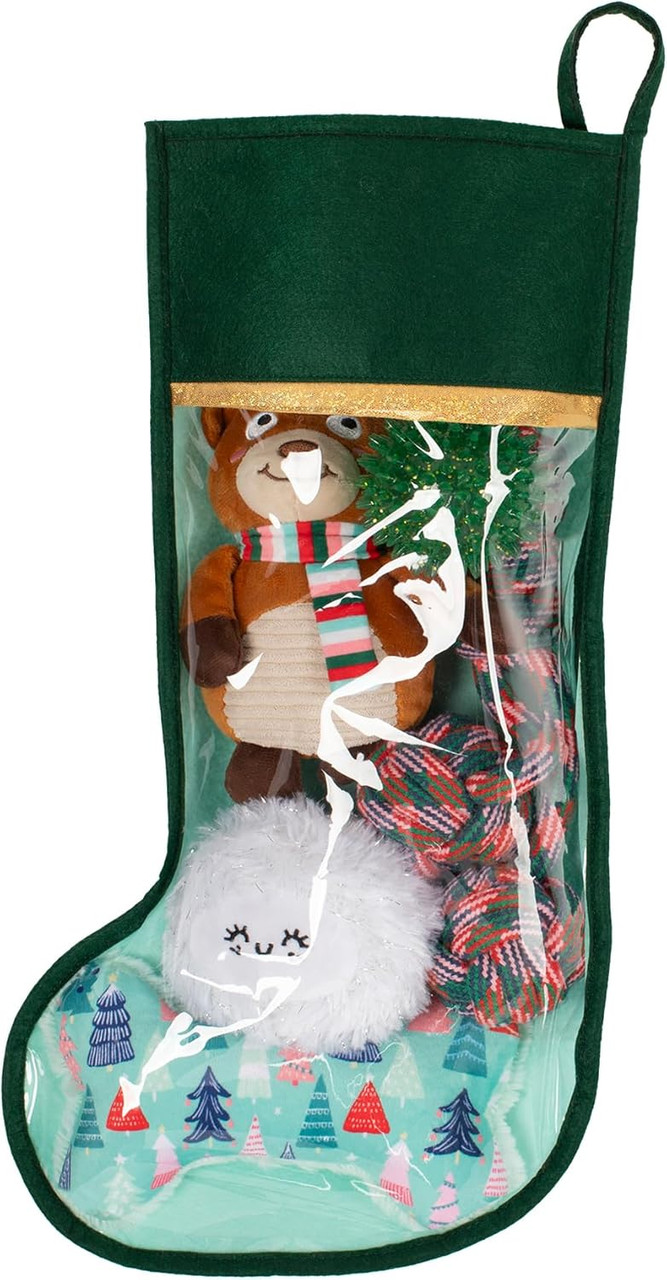 Happy Pawlidays Dog Toy Christmas Stocking 5pc w/ Snowball Reindeer + Happy Pawlidays Dog Toy Christmas Stocking 5pc w/ Snowball Reindeer +