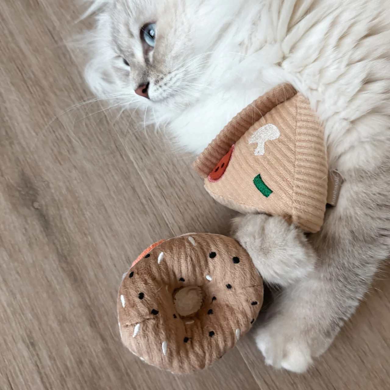 Kitty Pizza & Bagel Cat Toy Set Premium Snuffle Plush w/ Catnip & Bell