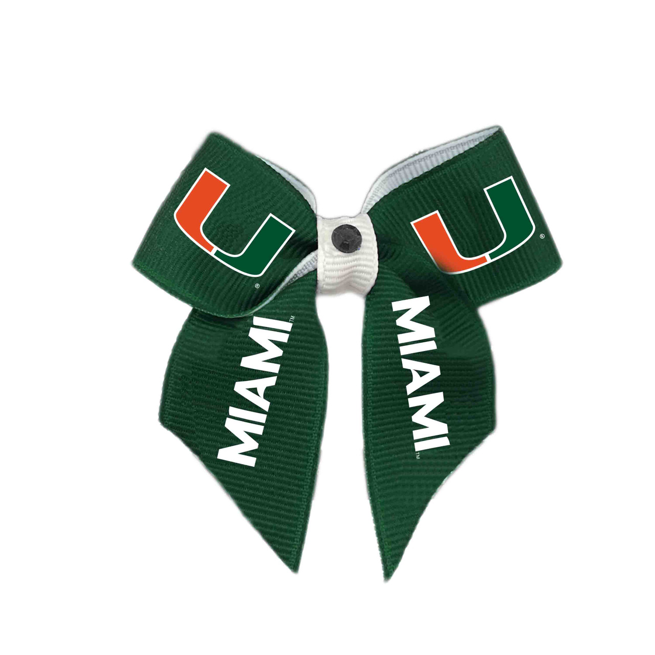 Miami Hurricanes Dog Cat Hair Bow w/ Rhinestone Accent Small USA Made