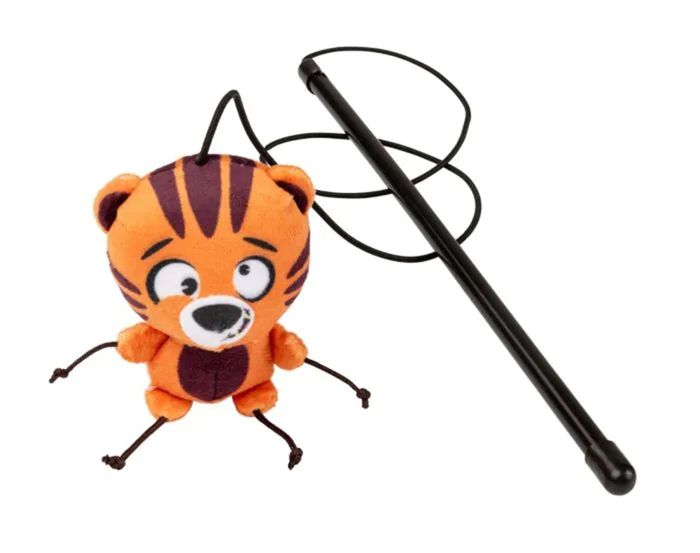 Roarnaldo Tiger Cat Toy Wand Plush Teaser w/ North American Catnip 