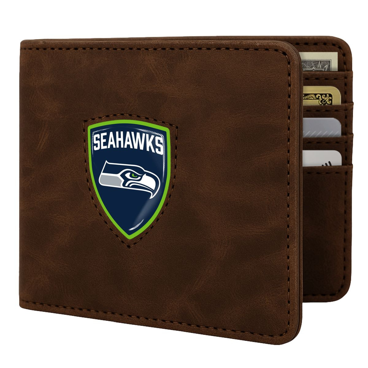 Seattle Seahawks Brown Bifold Wallet Shield Logo w/ RFID Blocking