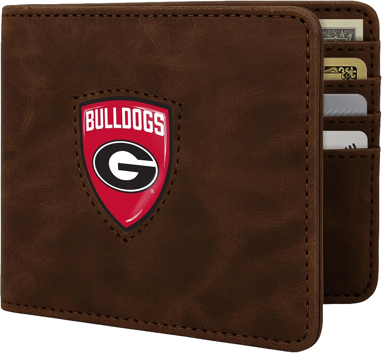 Georgia Bulldogs Brown Bifold Wallet Shield Logo w/ RFID Blocking