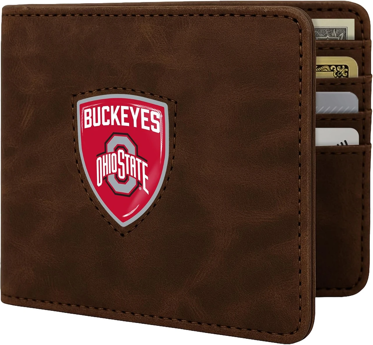 Ohio State Buckeyes Brown Bifold Wallet Shield Logo w/ RFID Blocking