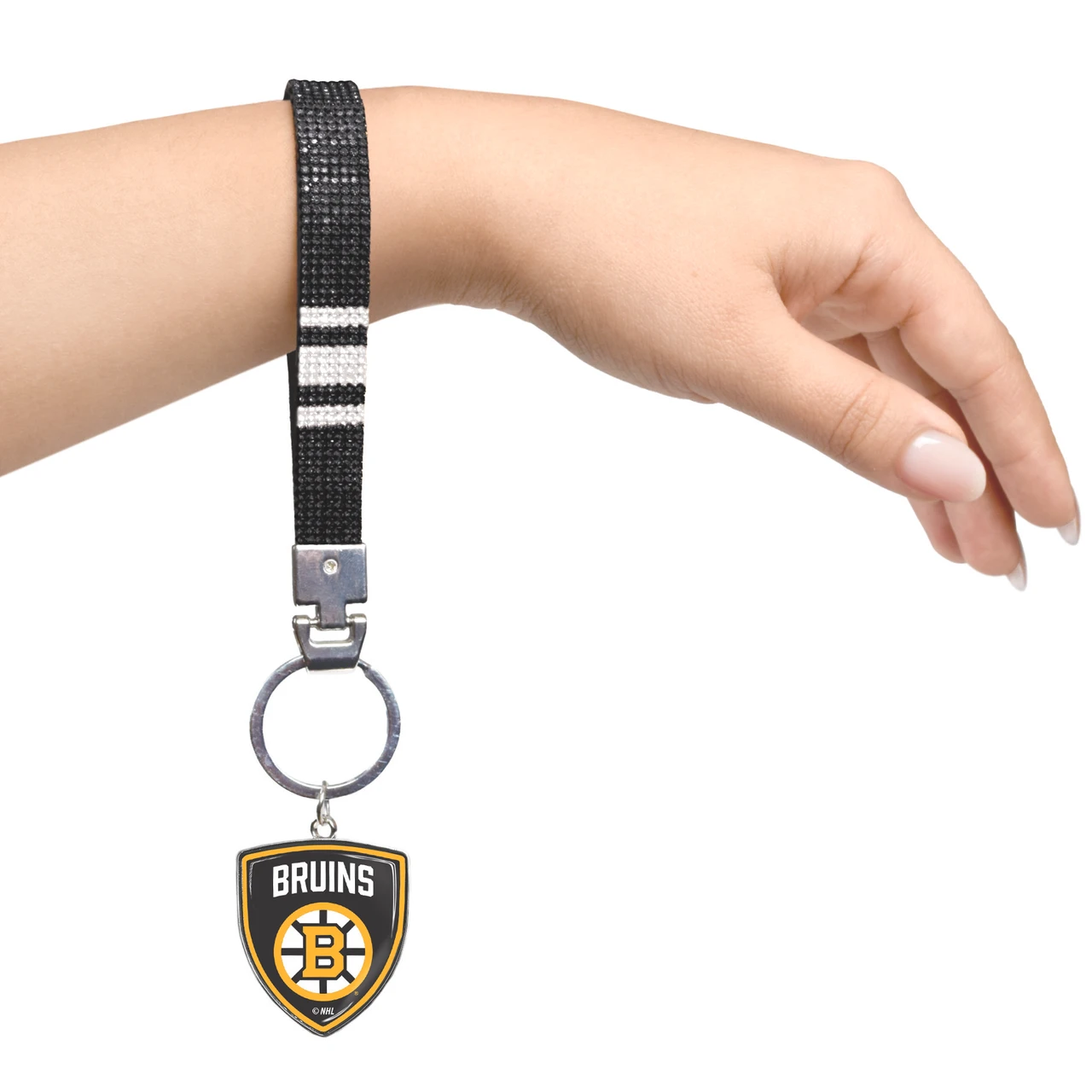 Boston Bruins Crystal Wristlet w/ Shield Charm For Keys Purse Backpack