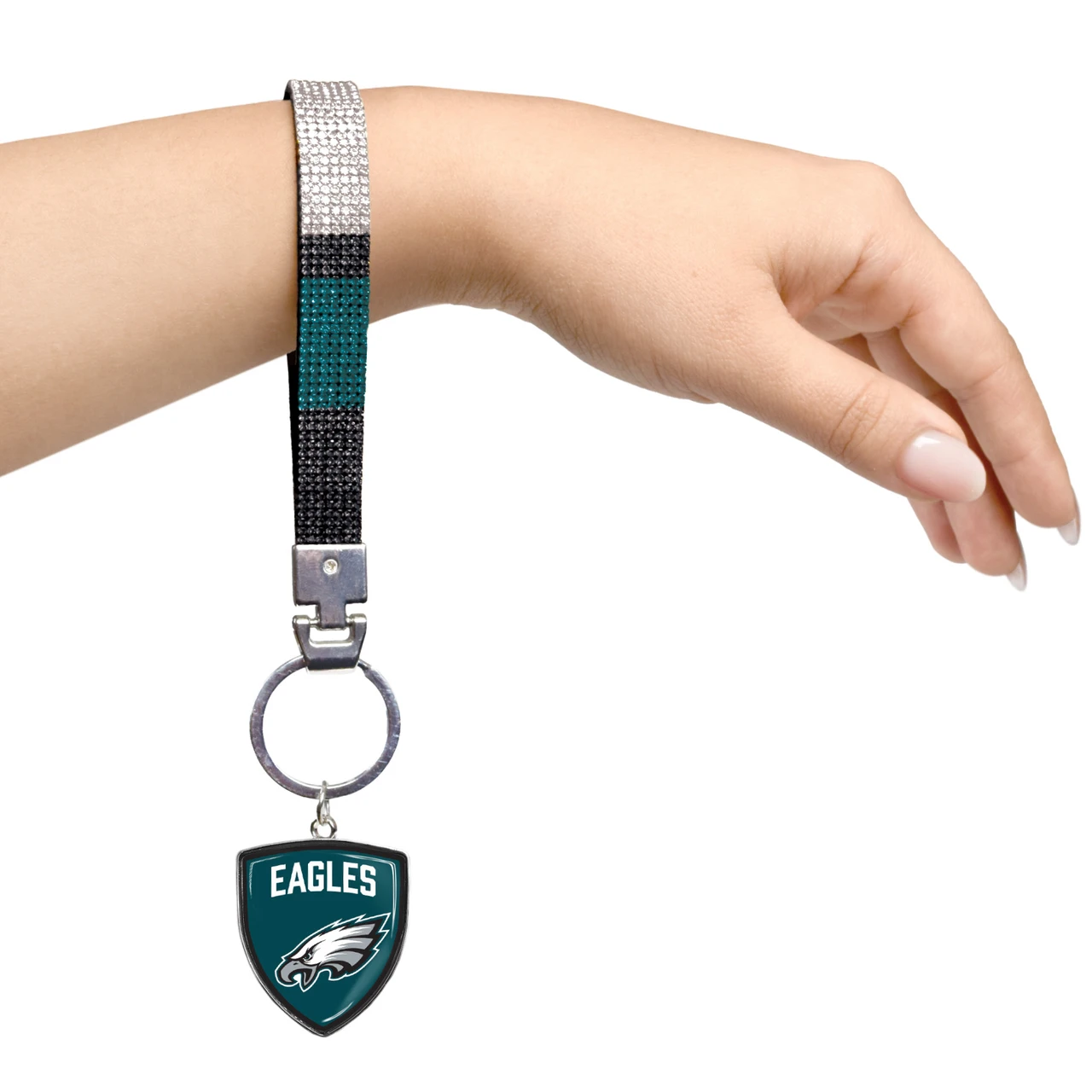 Philadelphia Eagles Crystal Wristlet w/ Shield Charm For Keys Purse Backpack
