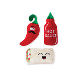 Hot & Spicy Mini Dog Toy Set Plush Hot Sauce Pepper Burrito 