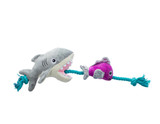 Shark Bait Dog Toy Interactive Fish Plush w/ Rope Squeaker & Crinkle
