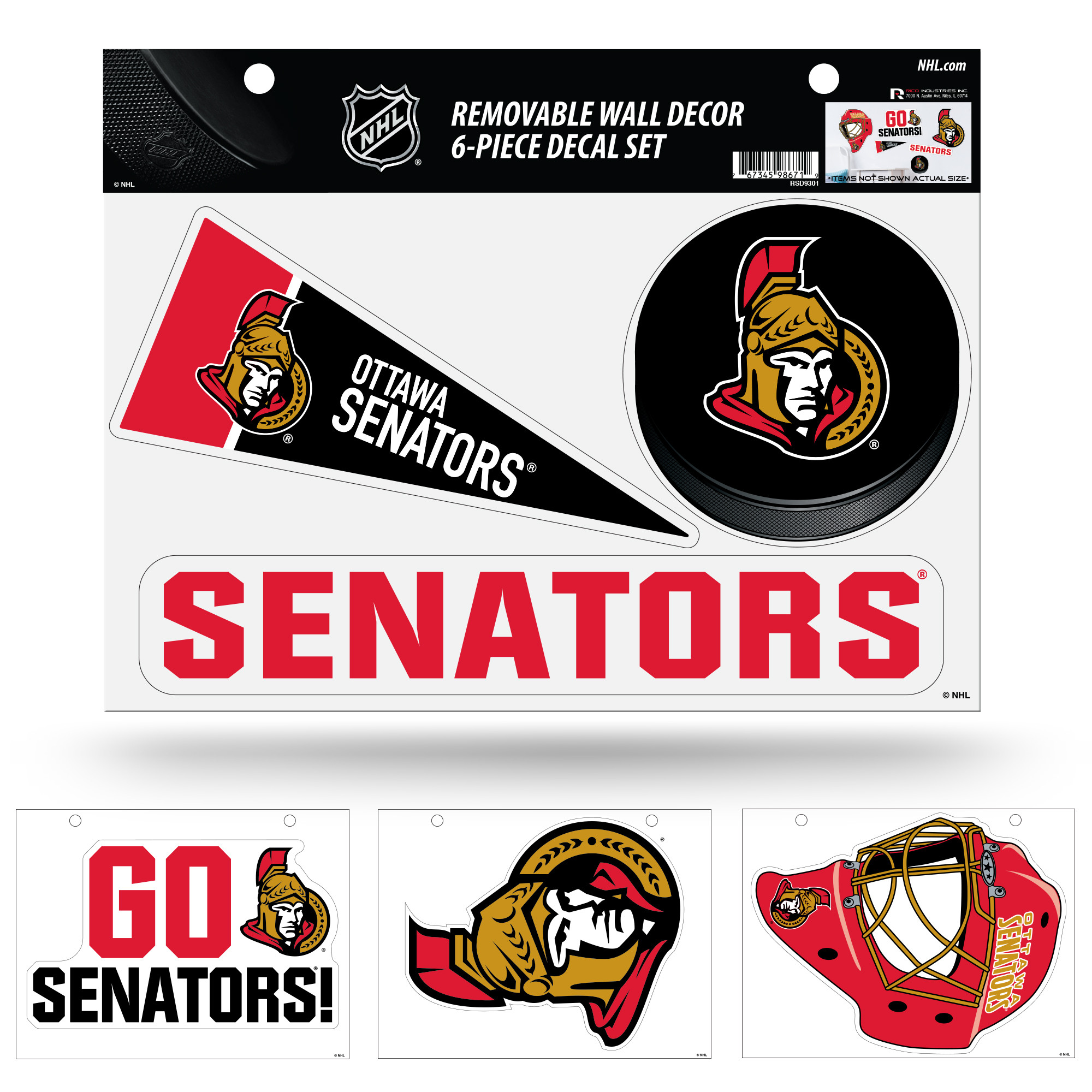 Ottawa Senators Removable Wall Decor 6pc Set Premium Decals