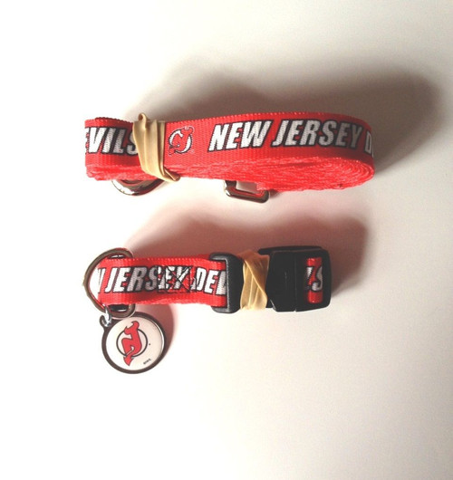 New Jersey Devils Dog 3pc Pet Set Leash Collar ID Tag