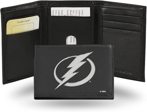 Tampa Bay Lightning Men's Trifold Leather Wallet Premium Embroidered Tampa Bay Lightning Men's Trifold Leather Wallet Premium Embroidered