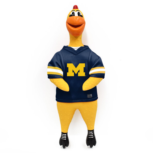 Michigan Wolverines Rubber Chicken Dog Toy w/ Clucker Licensed Michigan Wolverines Rubber Chicken Dog Toy w/ Clucker Licensed