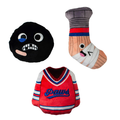 Hockey Jersey Puck Dog Toy Set Mini Go For The Goal Plush w/ Squeakers Hockey Jersey Puck Dog Toy Set Mini Go For The Goal Plush w/ Squeakers