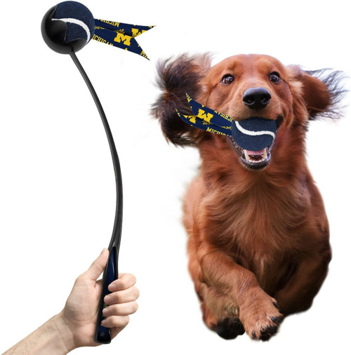 Michigan Wolverines Launcher Dog Toy 3pc Interactive Set w/ Tennis Balls Michigan Wolverines Launcher Dog Toy 3pc Interactive Set w/ Tennis Balls