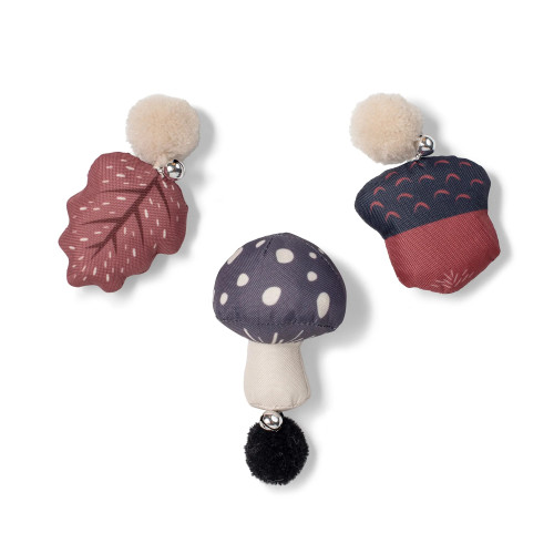 Acorn Mushroom Leaf Cat Toy Canvas Forest Finds Set Catnip Bell & Crinkle