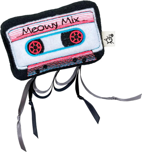 Eaten Cassette Tape Cat Toy Designer Plush w/ Ribbon & Organic Catnip USA