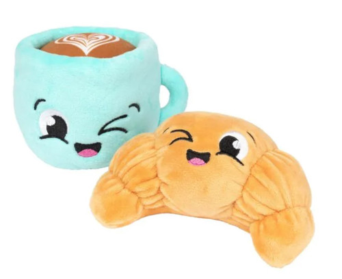 Croissant & Cappuccino Dog Toy Breakfast Set Premium Plush w/ Squeaker  